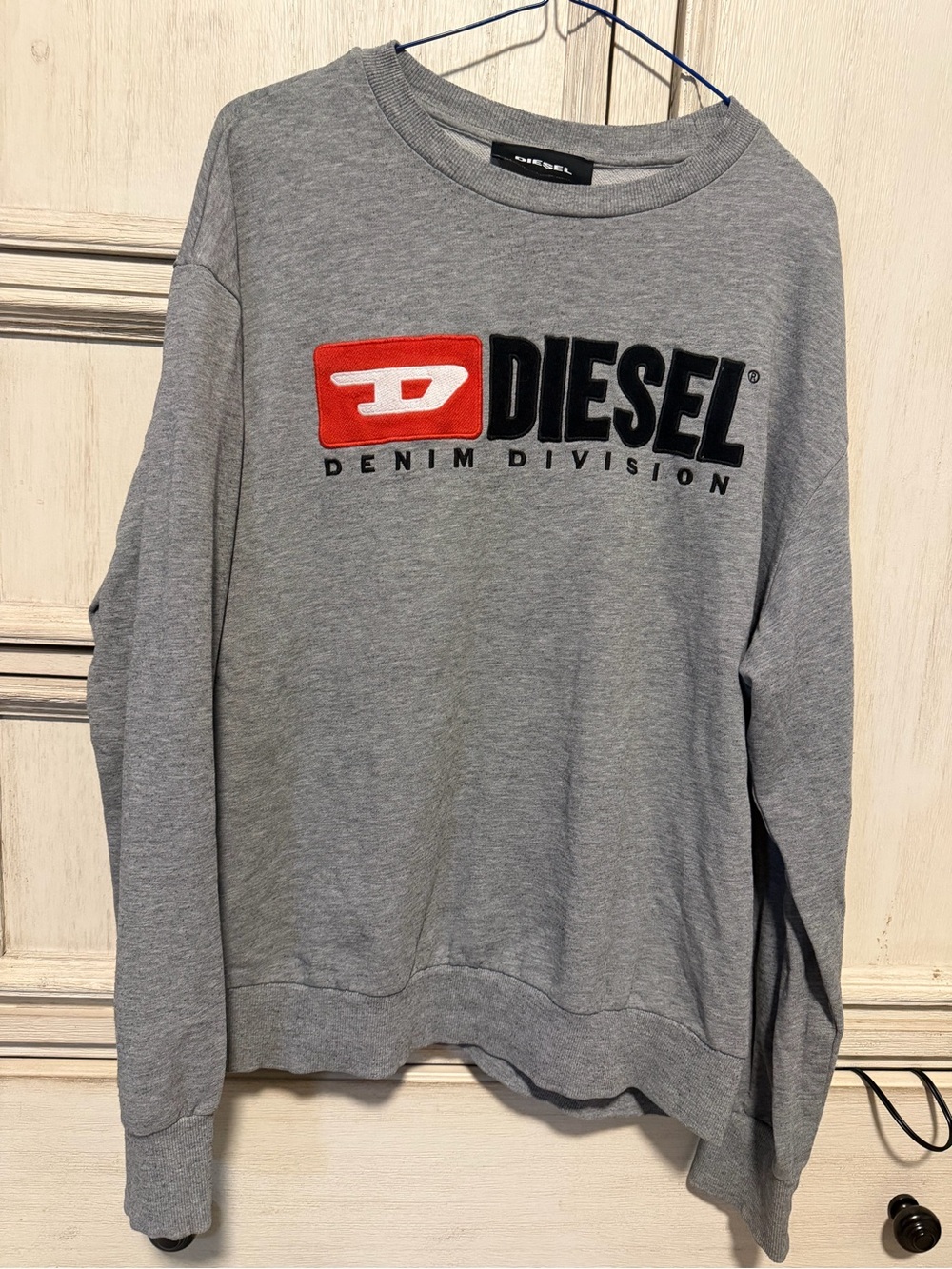 Diesel Gray Crewneck Sweatshirt with Red Logo Patch